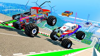 Big amp Small Wide Lightning Mcqueen with Monster Truck Wheels vs Trains Thomas  BeamNGdrive [upl. by Ariait]