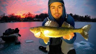 Ice Fishing Walleye on Clear Local Lake My StepbyStep Process [upl. by Elicul]