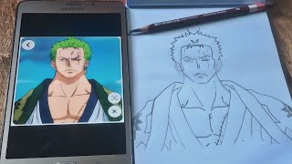 cara menggambar anime  zoro drawing  roronoa zoro drawing [upl. by Atsedom127]