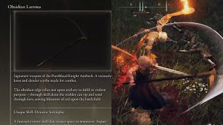 Elden Ring DLC Obsidian Lamina Move Set Demonstration and Location Nothin Personnel Scythe [upl. by Nylacaj]