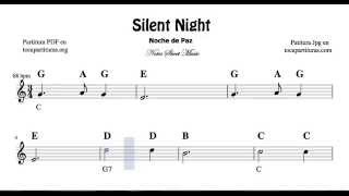 Silent Night Easy Notes Sheet Music for Flute Violin Recorder Oboe beginners of treble clef Carol [upl. by Neelyad693]