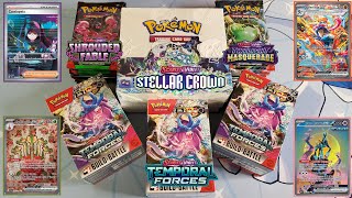 Opening up more Pokemon Stellar Crown Shrouded Fable Twilight Masquerade and Temporal Forces [upl. by Llerruj]