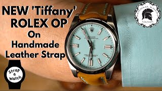 NEW Tiffany Blue ROLEX OP on a Handmade Tan Shell Cordovan Leather Strap with turquoise stitching [upl. by Tilla]