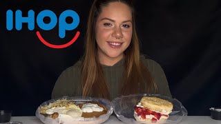 IHOP MUKBANG  PUMPKIN SPICE PANCAKE COMBO STRAWBERRIES amp CREAM BISCUIT HASH BROWNS SAUSAGE EGGS [upl. by Lettie]