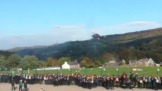 Princess Anne landing in helicopter on Holmfirth High School field 191018 [upl. by Bish]