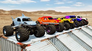 Monster Truck Double Flatbed Trailer Train with Color Slide  Beamngdrive 38 [upl. by Buyse]