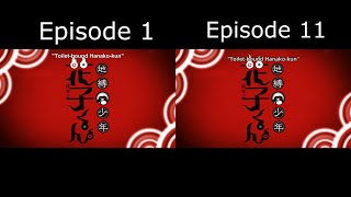 Jibaku Shounen Hanakokun地縛少年花子くん Episode 1 and 11 Opening Comparison [upl. by Schwab867]