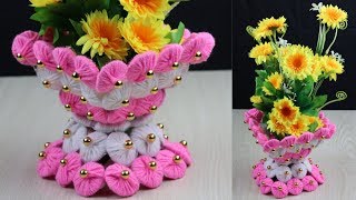 Amazing Flower Vase Using Woolen  How To Make Flower Vase  Best Out of Waste Ideas  Craft Idea [upl. by Ydnam]