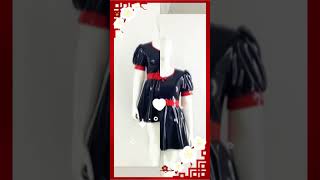 Elegant Lady Neck Glossy PVC Leather Aline Dress Party Bow Sweet Short Sleeve Pleated Dress dress [upl. by Marlyn]