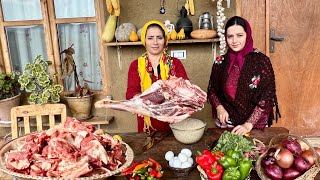 Cooking Lamb Leg Stew with Saffron Rice and Shirazi Salad in the Village [upl. by Ekyt154]