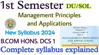 Management Principles and Applications Semester 1 Bcom hons syllabus 202425  DUSOL Bcom hons 2024 [upl. by Bolte35]