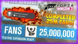 Forza Horizon 3  25 MILLION FANS GAINED COMPLETING ALL FESTIVAL SITES WHAT HAPPENS [upl. by Nailuj201]