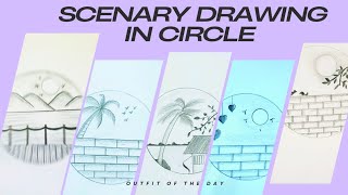 5 scenery drawing in circle  Easy scenery drawing in circle  Primas Pencil [upl. by Odraude251]