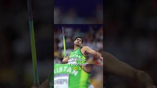 Paris 2024 Pakistans Arshad Nadeem breaks Olympics record in mens javelin final olympics2024 [upl. by Newfeld209]