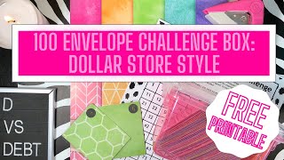 DIY 100 Envelope Savings Challenge box with dollar store items plus free printable Freebie Friday [upl. by Wendelin]