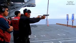 USS Nimitz Conducts M9 Pistol Qualification in the Pacific [upl. by Arva585]