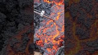 VOLCANO SCIENCE How Squishy is Cooling Lava A Penetrometer Test 072023 lava iceland viral [upl. by Reteip721]