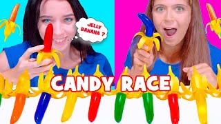 ASMR Jelly Gummy Banana RACE Eating Challenge [upl. by Ellerd]