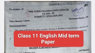 class 11 english paper 2024mid term paperhalf yearly class 11 paperevening shiftclass 11 english [upl. by Nored]