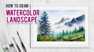 Горы Пейзаж акварелью Watercolor mountains landscape [upl. by Saiff133]