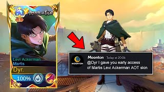 MOONTON THANK YOU FOR NEW LEVI ACKERMAN MARTIS SKIN 😱 EARLY ACCESS [upl. by Aicirtak75]