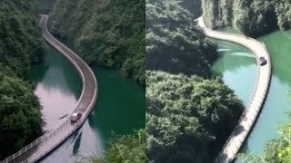 Amazing Vehicle passes floating bridge with rising waves on river [upl. by Busiek]