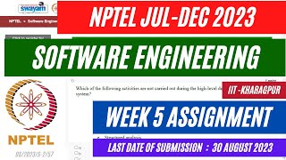 NPTEL Software Engineering Week 5 Assignment Solutions 2023  Jul  Dec 2023  OPEducore [upl. by Klump]