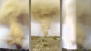 Dust tornado and lightning captured on camera in UAE [upl. by Ynaittirb]