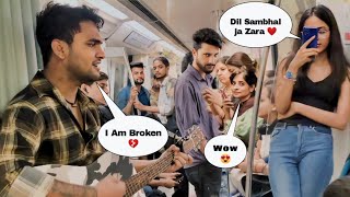 sufi सूफी Bollywood Singing in Metro मेट्रो🚇Girls Shocking Reaction Hindi mashup Songs 2024 [upl. by Ailegave]