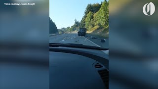 Apparent drunk driver swerves crashes into parked truck on I205 [upl. by Nyladnohr949]