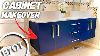 How To Paint Cabinets  DIY Bathroom Makeover [upl. by Salas925]