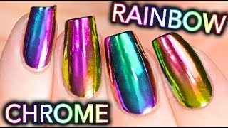 DIY RAINBOW CHROME Nails w NEW multichrome powder NO GEL [upl. by Euqinemod]