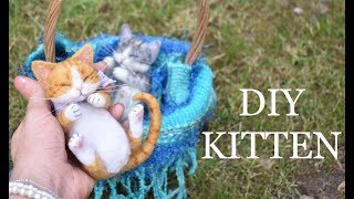 DIY Needle Felt Cute Sleeping Kitten  cat Tutorial  craft project [upl. by Norine]