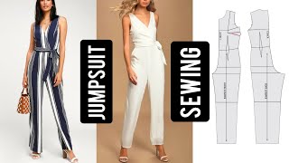 How To Cut and Sew a Jumpsuit  overlapping palazzo jumpsuit tutorial  DIY Jumpsuit  Summer sew [upl. by Corenda]