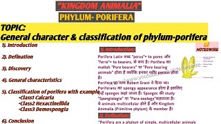 porifera। phylum porifera। classification of invertebrate phyla upto orders with example [upl. by Aihtekal]