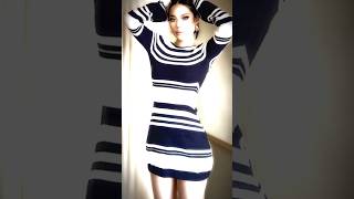 Flare sleeve Backless Striped Knit Mini Dress outfitinspriation reel beauty model outstyle [upl. by Atinas402]