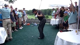 Phil Mickelson thrills fans with shot from hospitality area at Barclays [upl. by Yramliw379]