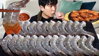 탱글탱글 미친식감 생새우 대가리는 버터구이❤Ft새우탕 컵라면 새우회 혼술 리얼먹방 Raw shrimp MUKBANG ASMR EATINGSHOW [upl. by Jenesia]