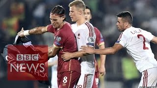 Serbia Albania match abandoned after drone sparks clashes  BBC News [upl. by Eibocaj]