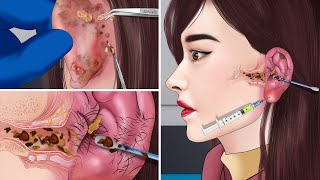 ASMR Treatment and remove for Piercing for swollen girls ear ear piercing [upl. by Mohn]