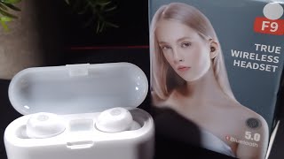 Unboxing F9 True Wireless EarbudsTWS V 53 with PowerbankBest Earbuds under 15 [upl. by Dorsy914]