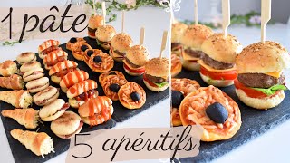 5 APÉRITIFS FACILE et ÉCO avec 1 SEULE PÂTE  💯Recette Plateau salé  buffet dinatoire 🍔🌭 [upl. by Aronow]