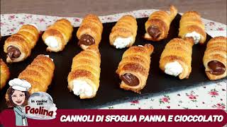 CANNOLI DI PASTA SFOGLIA panna e nutella 😋 SENZA STAMPO  Ricetta facilissima [upl. by Nylehtak589]