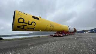 Offshore wind foundation monopiles marshalling yard at Argentia Newfoundland [upl. by Assyral717]