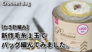 毛糸１玉シリーズ♯56／新作毛糸１玉で作るバッグ☆Crochet Bag☆かぎ針編みバッグ編み方 [upl. by Nwahsiek482]