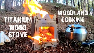 Tomshoo titanium wood stove cooking in the woods  finding fatwood  a bit of bushcraft [upl. by Llereg]