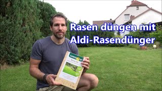 Rasen düngen mit Aldi Rasendünger Gardenline Rasen Fit Rasendünger [upl. by Aneala]