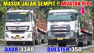 Melewati Jl SEMPIT  Konvoi Truk PGP MAN TGS 40440 MERCY AXOR 3340 UD QUESTER 370 Muatan pipa [upl. by Ileyan]