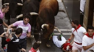 San Fermín 2016 Quinto encierro ha permitido a los mozos lucirse con bonitas carreras [upl. by Brunn]