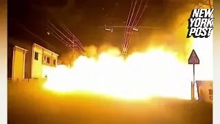 Gas leak sparks massive blaze at South Korean petroleum gas station injuring 5 [upl. by Nodlehs858]